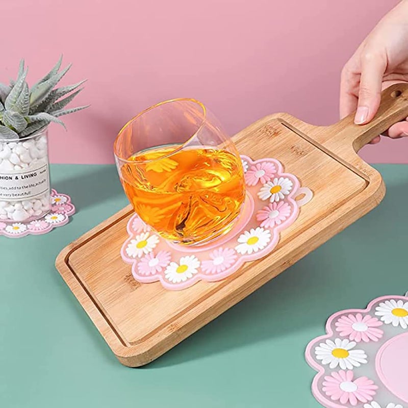 P Plus Fire Flower Coasters, Heat Resistant, Flexible and Non-Slip Coasters Trivet Set (Pink, Set of 4, Small & Medium Size) - Image 4
