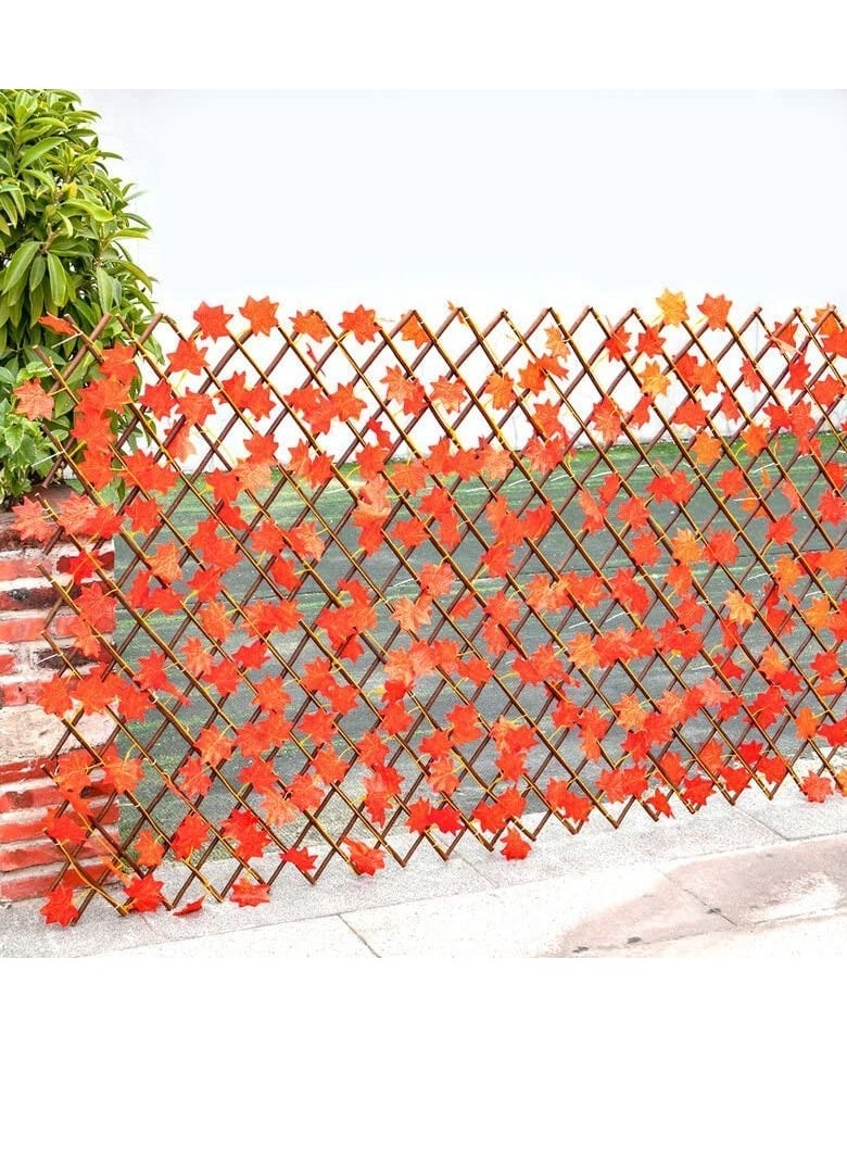 Generic - 𝐅𝐅𝐃 Orange Maple Leaves Expandable Fence - Durable Willow Wood Privacy Screen with Vibrant Artificial Leaves, UV Protection u0026 Adjustable Design for Indoor u0026 Outdoor Decor - Image 1