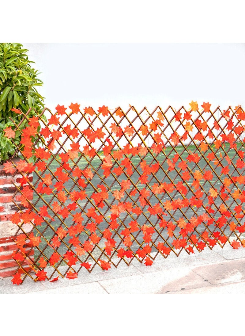 Generic - 𝐅𝐅𝐃 Orange Maple Leaves Expandable Fence - Durable Willow Wood Privacy Screen with Vibrant Artificial Leaves, UV Protection u0026 Adjustable Design for Indoor u0026 Outdoor Decor - Image 1