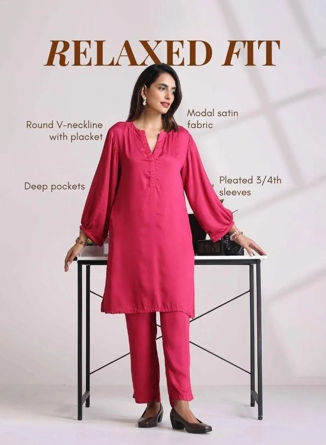 trueBrowns Pink Modal Relax Co-ord Set