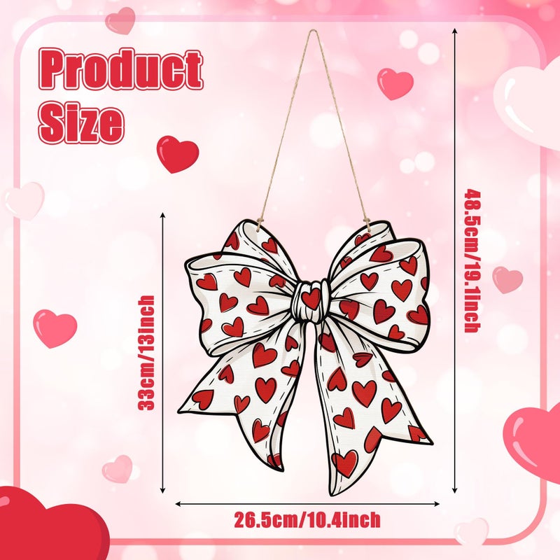 Qimgic Valentine's Day Door Sign - Bow Shape Wood Hanging Decorations for Wall Bedroom Art, Sweet Welcome Door Sign for Apartment Indoor Outdoor Porch Hang Ornament 10x13 Inch (Red Heart) - Image 2