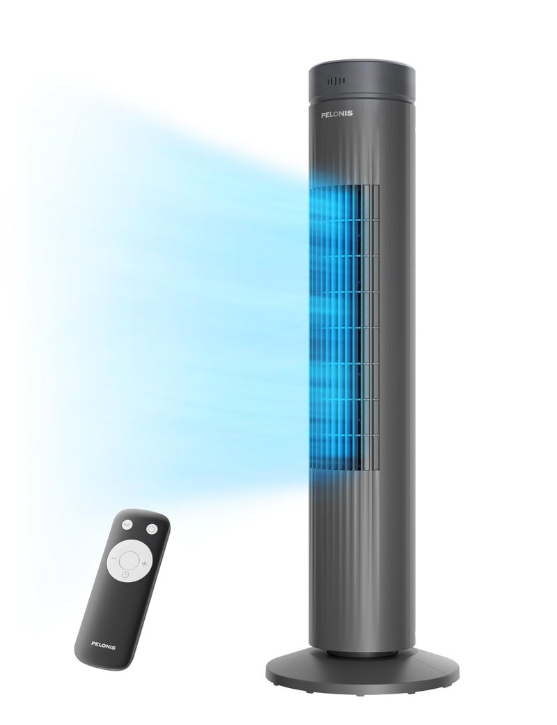 Pelonis 30Inch Oscillating Tower Fan for Bedroom  3 Speed 37dB Quiet Tower Fan with Remote Control and 7Hour Timer  ETL Certified Grey
