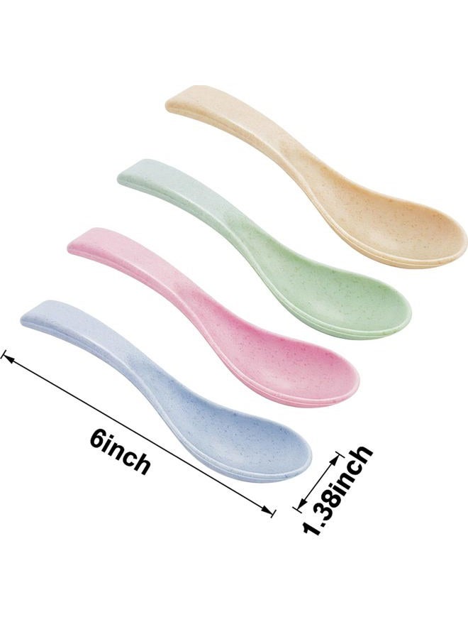 Outus 8 Pieces Wheat Straw Plastic Spoon Dinner Spoon Portable Wheat Straw Soup Spoon Dishwasher and Microwave Safe Spoon - Image 2