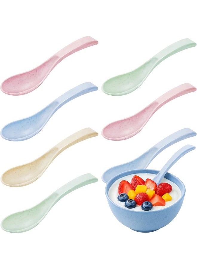 Outus 8 Pieces Wheat Straw Plastic Spoon Dinner Spoon Portable Wheat Straw Soup Spoon Dishwasher and Microwave Safe Spoon - Image 1