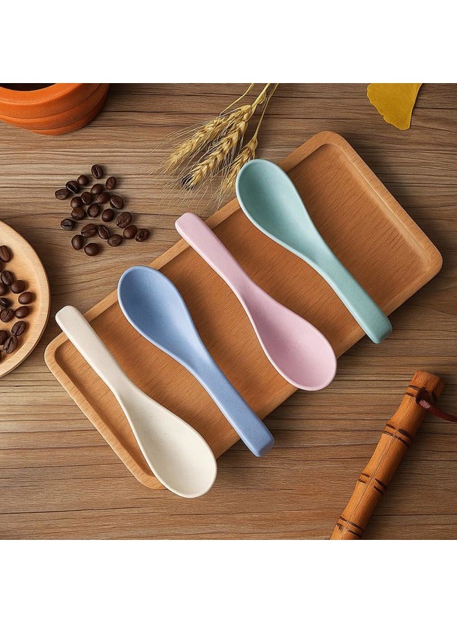 Outus 8 Pieces Wheat Straw Plastic Spoon Dinner Spoon Portable Wheat Straw Soup Spoon Dishwasher and Microwave Safe Spoon - Image 3