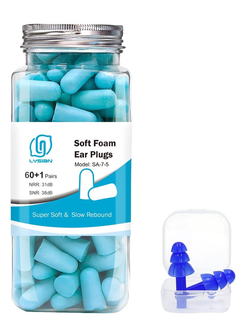 lysian Pack Of 60 Ultra Soft Foam Earplugs 60 Pairs, Lake Blue  - Image 1