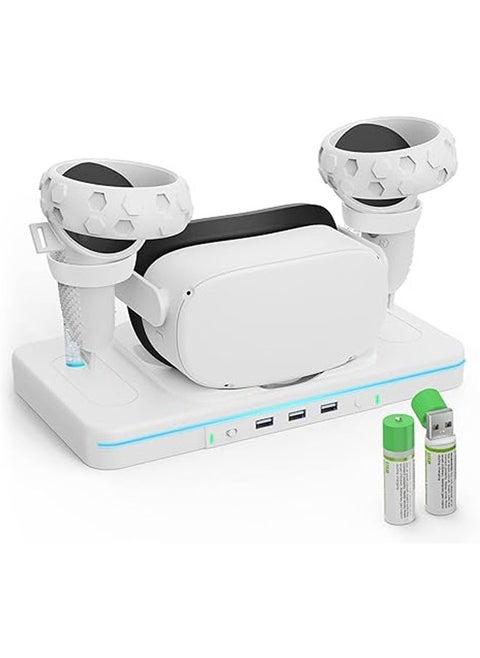 VR Charging Station for Oculus Quest 2/Meta Quest 2, CODOGOY Charging Dock with LED Indicator/Charging Headset with 2 Rechargeable Batteries and USB Charging Cable, Support for Elite Band with Battery