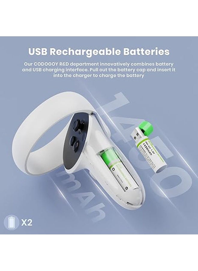 General - VR Charging Station for Oculus Quest 2/Meta Quest 2, CODOGOY Charging Dock with LED Indicator/Charging Headset with 2 Rechargeable Batteries and USB Charging Cable, Support for Elite Band with Battery - Image 1