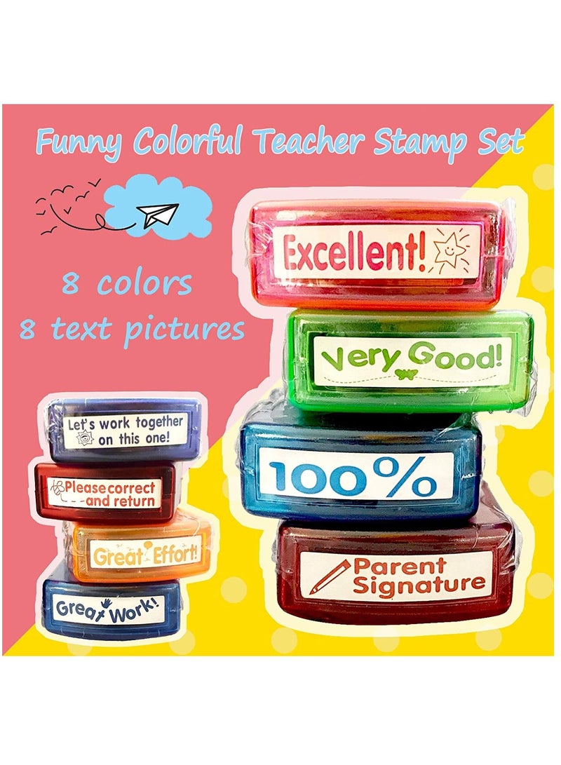 SYOSI طوابع المعلم بيرتيفيني لتقييم الصف، مجموعة طوابع ذات حبر ذاتي لتوقيع الأهل مع 8 قطع، مستلزمات المعلم للواجبات المنزلية - Image 2