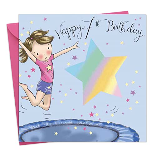 Twizler 7th Birthday Card for Girls - Trampoline - Age 7 Year Old - Childrens Happy Birthday Card for Kids - Image 1