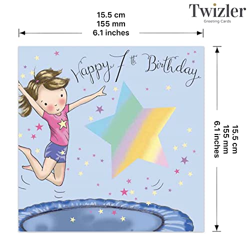 Twizler 7th Birthday Card for Girls - Trampoline - Age 7 Year Old - Childrens Happy Birthday Card for Kids - Image 3
