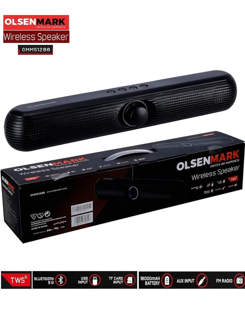 Olsenmark Wireless 2.0Ch Speaker, Bluetooth Speaker, FM, USB, TF Card, AUX Input, TWS, 2x6W Speaker OMMS1288 - Image 1