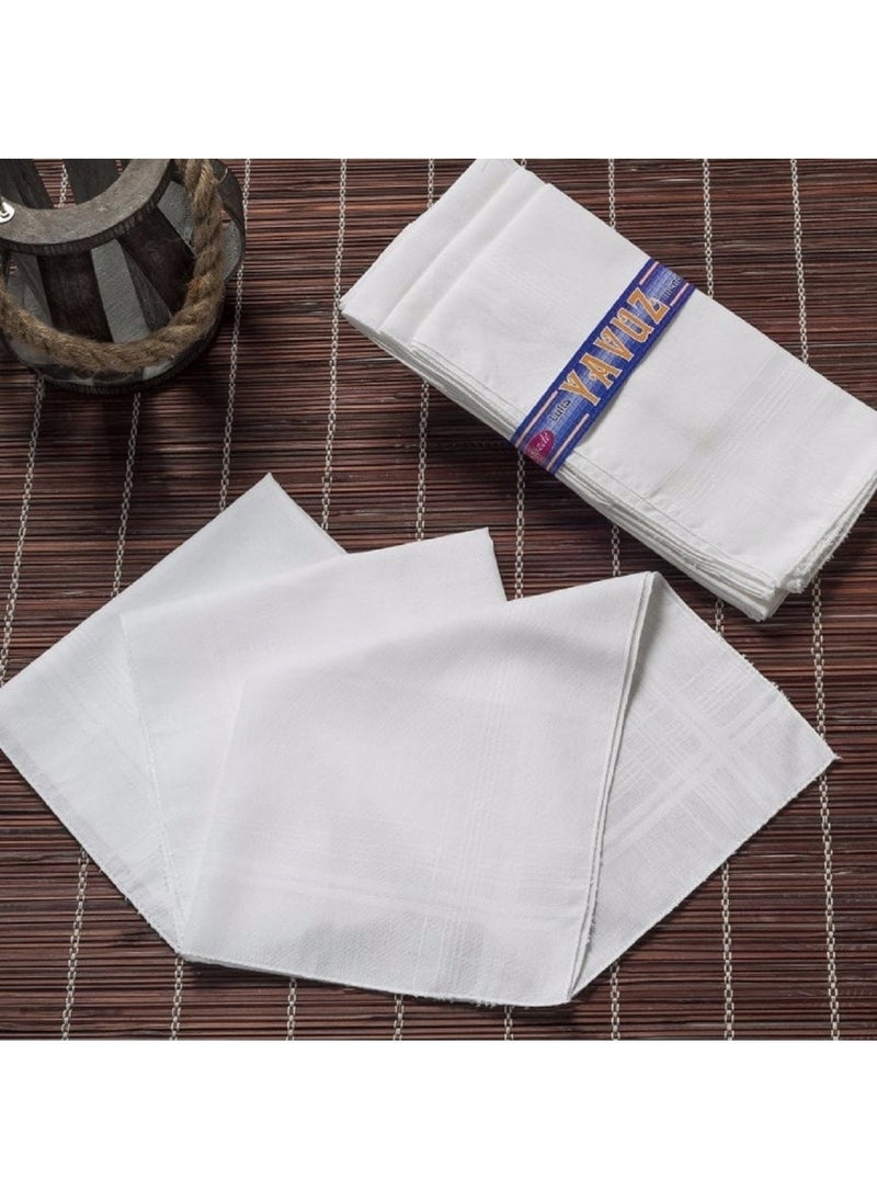 Hepsine Rakip Competing All 12 Pack Hand Pocket White Fabric Handkerchief 39X39 cm Cotton Ym White  - Image 1