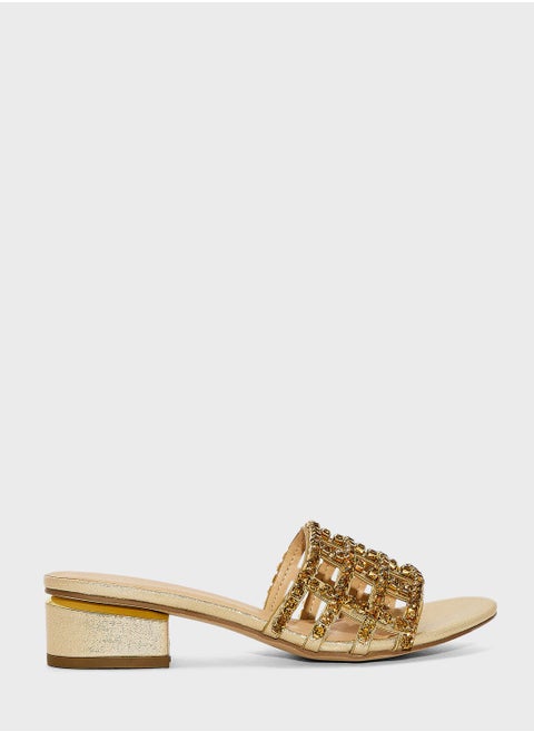 Open Toe Strap Mid Heel Sandals