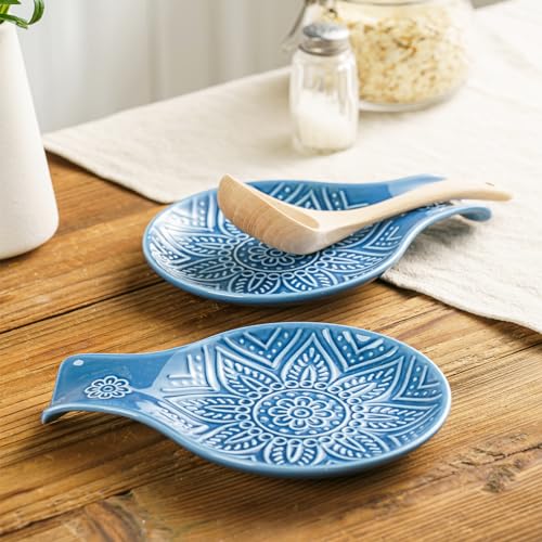 MIKIGEY Ceramic Spoon Rest, 7.48 Inches Spoon Holder for Kitchen Counter, Kitchen Accessories, Dishwasher Safe, Dark Blue - Image 3