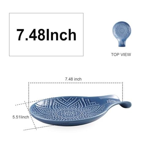 MIKIGEY Ceramic Spoon Rest, 7.48 Inches Spoon Holder for Kitchen Counter, Kitchen Accessories, Dishwasher Safe, Dark Blue - Image 4
