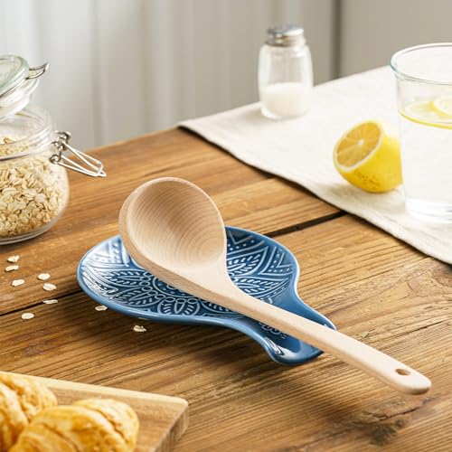 MIKIGEY Ceramic Spoon Rest, 7.48 Inches Spoon Holder for Kitchen Counter, Kitchen Accessories, Dishwasher Safe, Dark Blue - Image 2