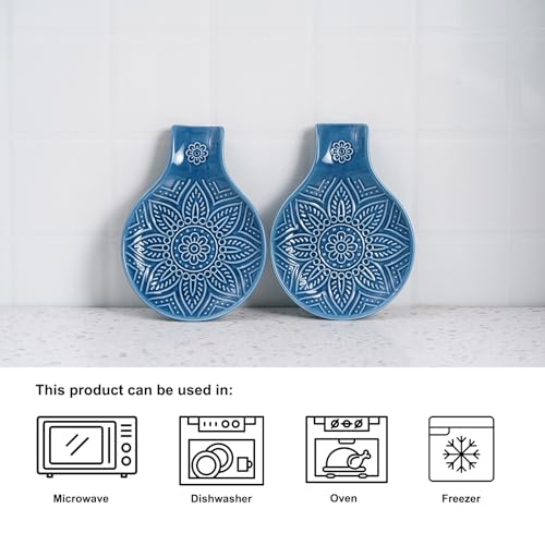 MIKIGEY Ceramic Spoon Rest, 7.48 Inches Spoon Holder for Kitchen Counter, Kitchen Accessories, Dishwasher Safe, Dark Blue - Image 5