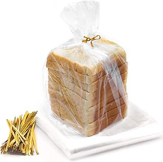Mantah Mantah Bread Bags with Ties, Reusable, 50 Clear Bags and 50 Ties, Bread Bag For Homemade Bread And Bakery Loaf  - Image 1