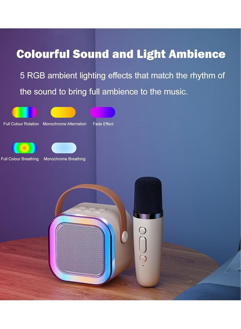 سينجي آلة الكاريوكي المصغرة ، مكبر صوت بلوتوث المحمولة مع ميكروفون لاسلكي ، ألعاب مضحكة للفتيات الفتيات الأعمار من 4 إلى 12 سنة ، أضواء ملونة ، للأطفال عيد ميلاد , منزل , محمول مع ميكروفون لاسلكي لون بيج - Image 3