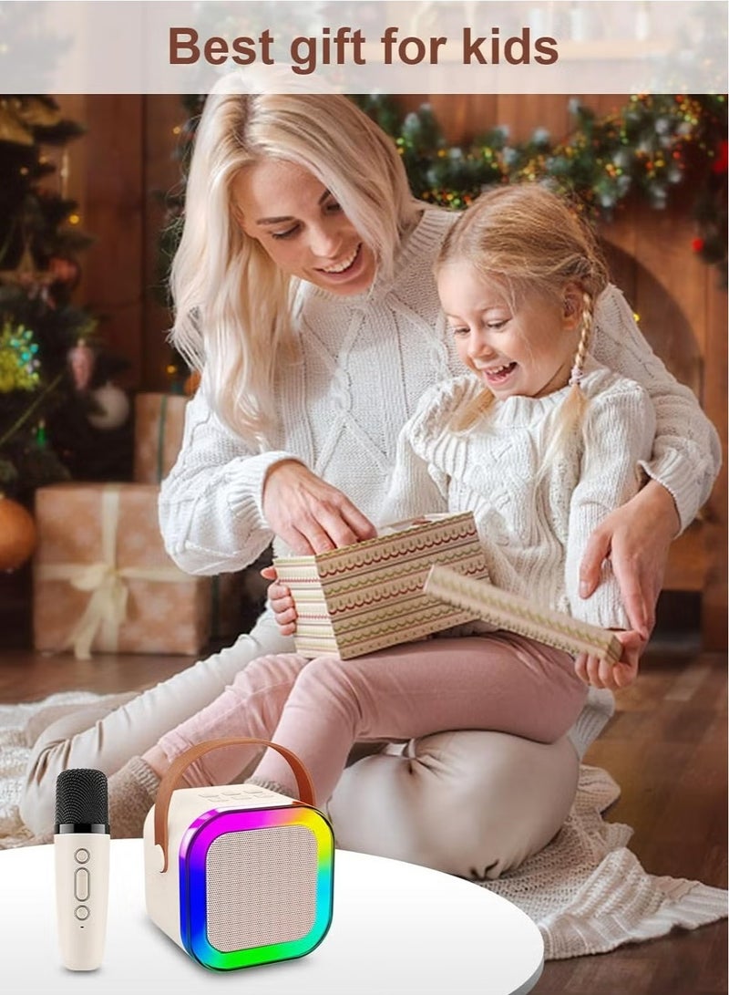 سينجي آلة الكاريوكي المصغرة ، مكبر صوت بلوتوث المحمولة مع ميكروفون لاسلكي ، ألعاب مضحكة للفتيات الفتيات الأعمار من 4 إلى 12 سنة ، أضواء ملونة ، للأطفال عيد ميلاد , منزل , محمول مع ميكروفون لاسلكي لون بيج - Image 5