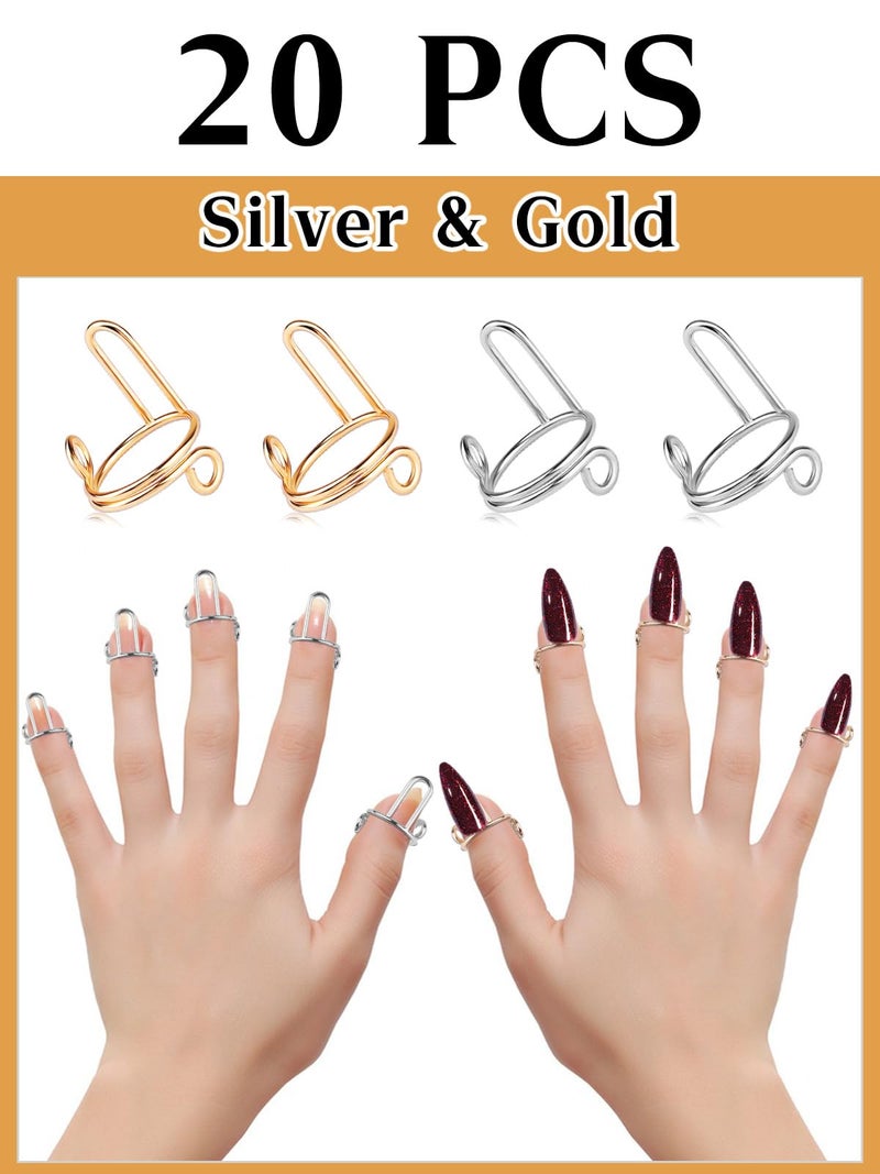 TOROKOM 20Pcs Wudu Nail Rings with Adhesive Nail Tabs, No Glue Reusable Adjustable Fingernail Rings Set for Acrylic Nail, Non-Tarnish Metal Nails Rings for Women Nail Art Decor, Gold and Silver - Image 2