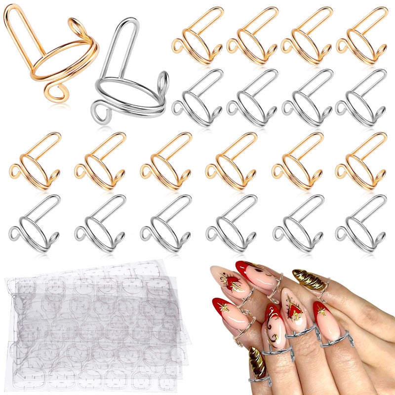 TOROKOM 20Pcs Wudu Nail Rings with Adhesive Nail Tabs, No Glue Reusable Adjustable Fingernail Rings Set for Acrylic Nail, Non-Tarnish Metal Nails Rings for Women Nail Art Decor, Gold and Silver - Image 1