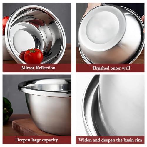 meleg otthon Stainless Steel Mixing Bowls, 13.5QT Metal Bowls, Salad Bowl, Heavy Duty Deeper Edge Mirror Finish Dishwasher Safe Bowl(14.17'' diameter x 5.35''high) - Image 4