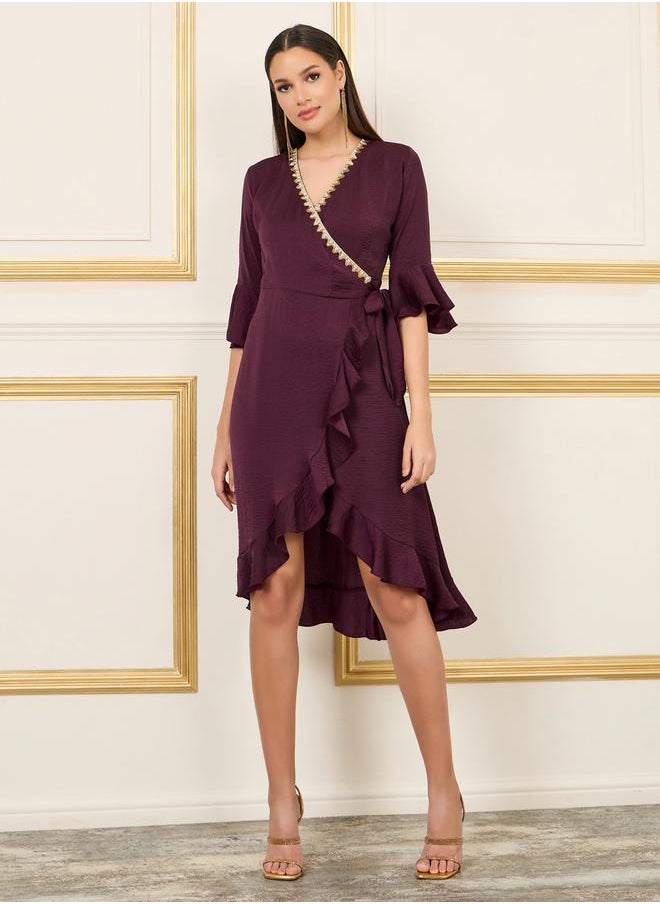 Embroidered Lace Trim Ruffle Hem Wrap Knee Length Dress - pzsku/Z8EEA1F6E41963848F7B5Z/45/1741263422/862e33f4-91f8-48c7-aabe-b789f62354b9