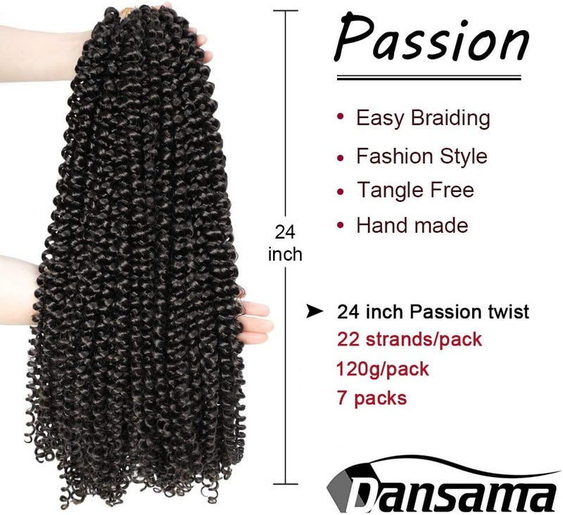Dansama 7 Packs Passion Twist Hair Water Wave Braiding Hair for Butterfly Locs Crochet Braids Hair Extensions (24inch (Pack of 7), #4) - Image 2
