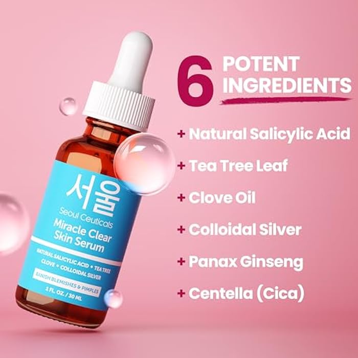 SeoulCeuticals Korean Acne Serum, Skin Care Treatment for Acne Prone Skin - Rapid Action Salicylic Acid, Tea Tree & Clove For Even Skin Tone 1oz - Image 4