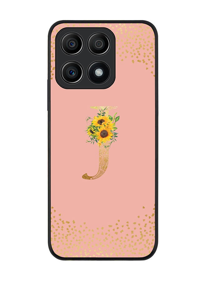 Stylizedd Rugged Black edge case for Honor X8A 4G Slim fit Soft Case Flexible Rubber Edges Anti Drop TPU Gel Thin Cover - Custom Monogram Letter Floral Pattern Alphabet - J (Rose Pink) - Image 1