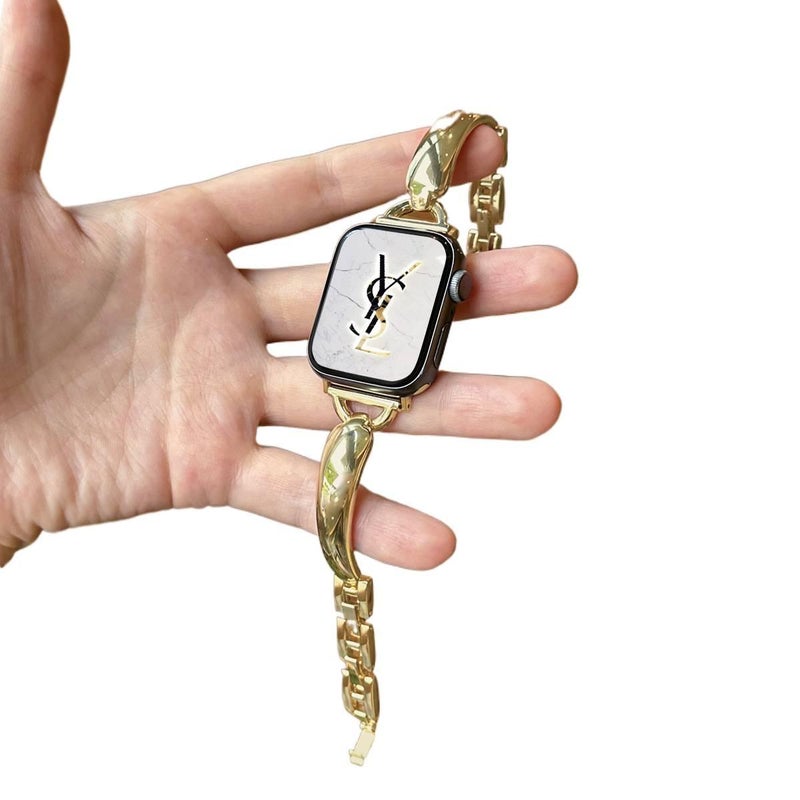 Adjustable Stainless Steel Link Smartwatch Band Compatible with Apple Watch SE with Fit Replacement Strap and Dressy Metal Bracelet Style in Gold - Image 1