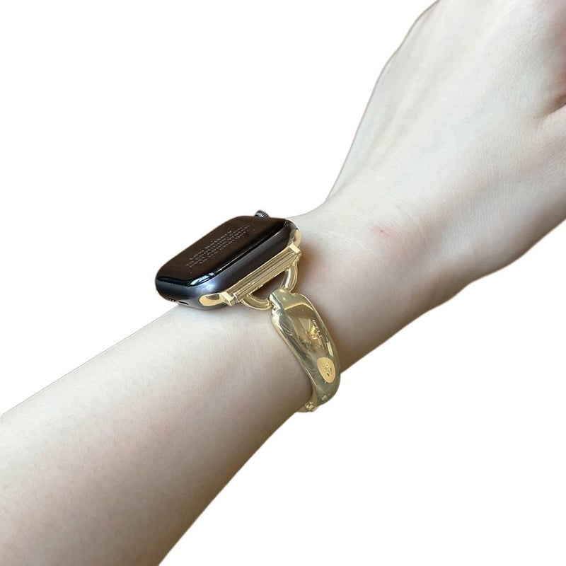 Adjustable Stainless Steel Link Smartwatch Band Compatible with Apple Watch SE with Fit Replacement Strap and Dressy Metal Bracelet Style in Gold - Image 5