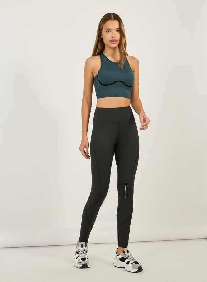 Styli Seamless Contrast Contour Trim Racerback Sports Bra  - Image 2