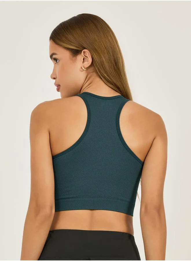 Styli Seamless Contrast Contour Trim Racerback Sports Bra