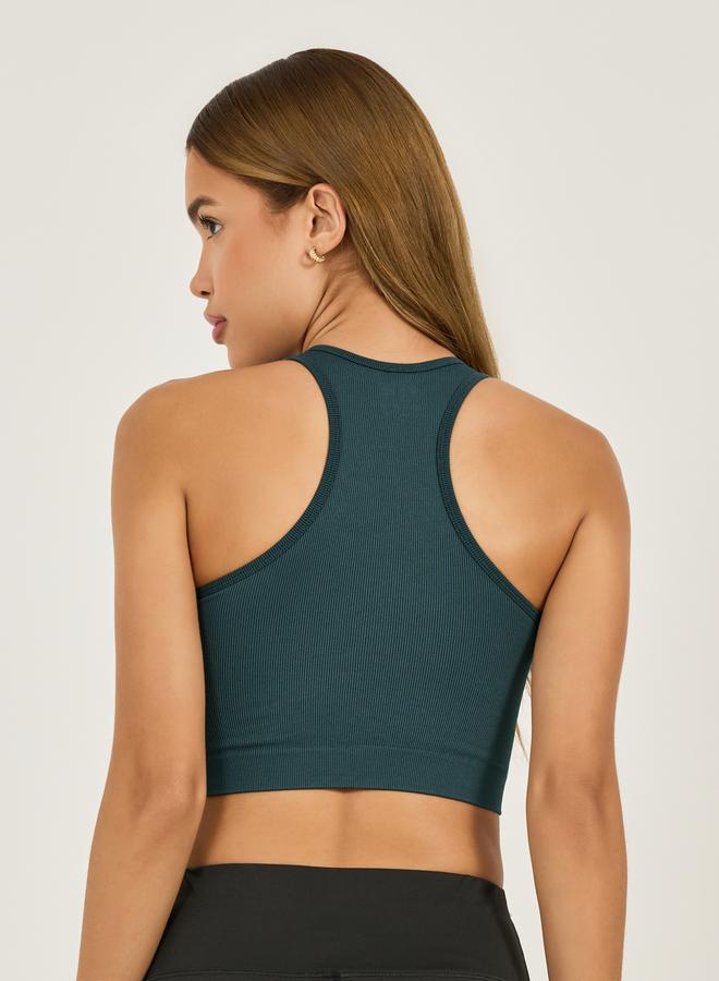 Styli Seamless Contrast Contour Trim Racerback Sports Bra  - Image 4