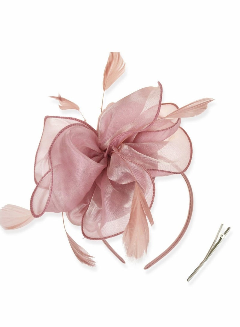 Y&D Fascinators Hat Flower Mesh Ribbons Feathers on a Headband and Clip Tea Party Headwear for Girls Women - Image 1