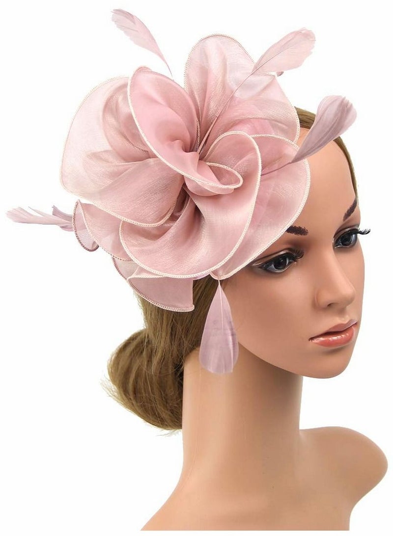 Y&D Fascinators Hat Flower Mesh Ribbons Feathers on a Headband and Clip Tea Party Headwear for Girls Women - Image 2
