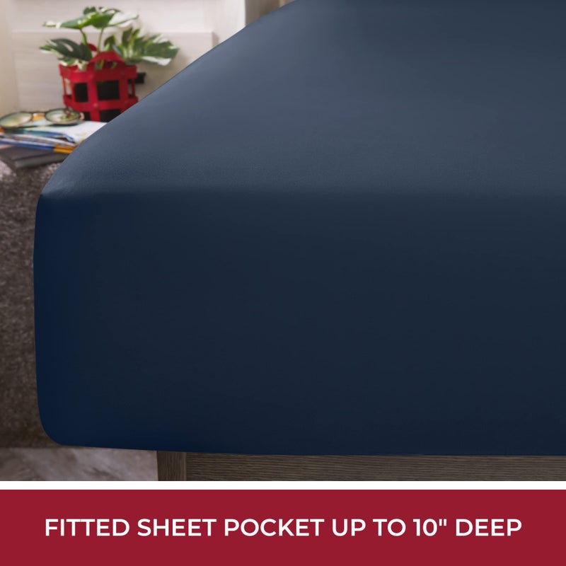 mellanni Mellanni RV Sheets Queen Size Bed Set - Double Brushed Microfiber RV Bunk Bed Sheets - Lightweight and Durable Cooling Sheets - Mattress Camper Queen Short Sheets (Short Queen  Navy Blue)  - Image 5