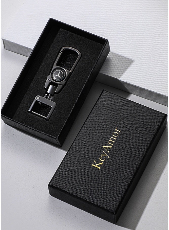 KeyAmor Mercedes Benz Luxury Metal Keychain in Gunmetal Colour Stylish Car Key Holder with Strong Lock Simple Design and Durable Build Comes with a Premium Gift Box making it a stylish and useful gift - Image 2