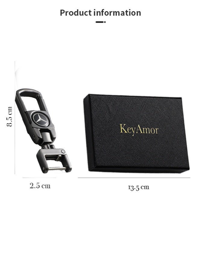 KeyAmor Mercedes Benz Luxury Metal Keychain in Gunmetal Colour Stylish Car Key Holder with Strong Lock Simple Design and Durable Build Comes with a Premium Gift Box making it a stylish and useful gift - Image 4