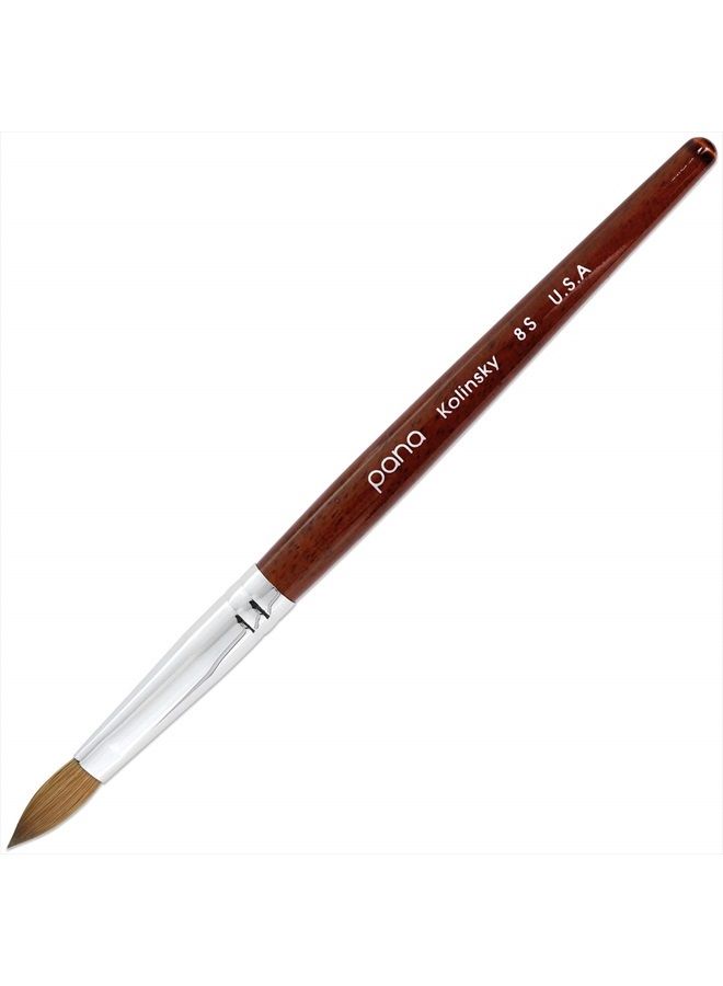 Pana Pure Kolinsky Hair Bristles Acrylic Nail Brush Oval Crimped Shaped Mahogany Wood Handle Professional Salon Quality (Size 8, Mahogany) - Image 1