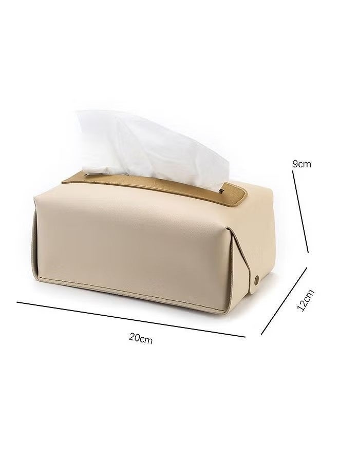Tissue Box Cover Handkerchief Box, Waterproof PU Leather Rectangular Tissue Box Case Organizer Holder, Tissue Paper Holder for Living Room Kitchen Desktop (Beige) - Image 2