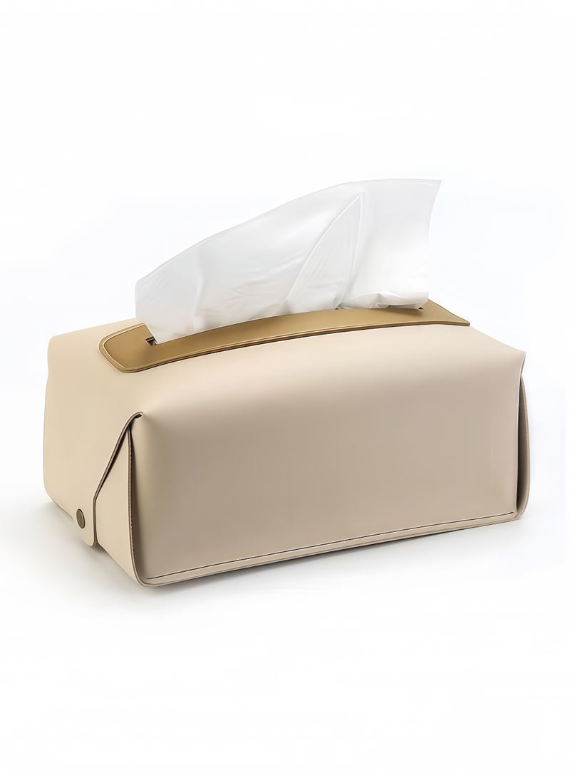 Tissue Box Cover Handkerchief Box, Waterproof PU Leather Rectangular Tissue Box Case Organizer Holder, Tissue Paper Holder for Living Room Kitchen Desktop (Beige) - Image 1