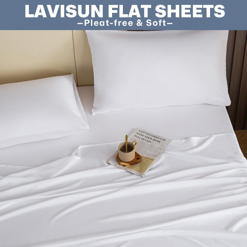 Lavisun Flat Sheets فقط 6 ملاءات علوية حزمة للتجميع لمطاولة التدليك Home Airbnb & Dorm Bed Sheet و Staintain Soft and Breatable Sheets (California King White) - Image 2