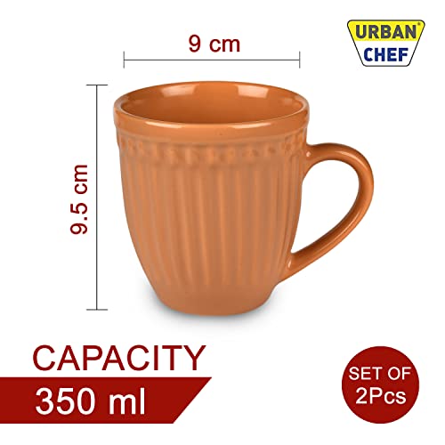 URBAN CHEF Cup Set of 2, Cup, Tea Cup, Tea Cup Set, Ceramic Cup, Microwave Safe Tea Milk with Handle, Gift for girls, Birthday Gift for girls, Handcrafted Shine MUSTARD&SEA Green (Set of 2, 350 ML Each) - Image 4