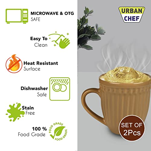 URBAN CHEF Cup Set of 2, Cup, Tea Cup, Tea Cup Set, Ceramic Cup, Microwave Safe Tea Milk with Handle, Gift for girls, Birthday Gift for girls, Handcrafted Shine MUSTARD&SEA Green (Set of 2, 350 ML Each) - Image 5
