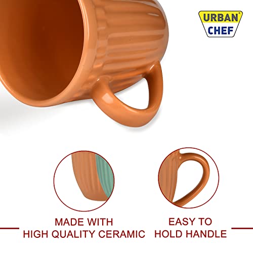 URBAN CHEF Cup Set of 2, Cup, Tea Cup, Tea Cup Set, Ceramic Cup, Microwave Safe Tea Milk with Handle, Gift for girls, Birthday Gift for girls, Handcrafted Shine MUSTARD&SEA Green (Set of 2, 350 ML Each) - Image 2