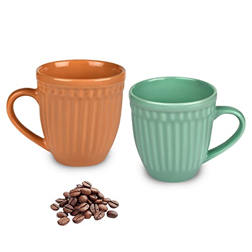 URBAN CHEF Cup Set of 2, Cup, Tea Cup, Tea Cup Set, Ceramic Cup, Microwave Safe Tea Milk with Handle, Gift for girls, Birthday Gift for girls, Handcrafted Shine MUSTARD&SEA Green (Set of 2, 350 ML Each) - Image 1